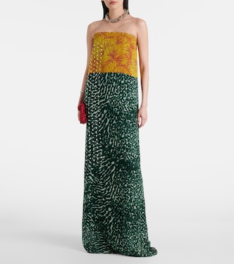 Printed strapless georgette gown | Dries Van Noten