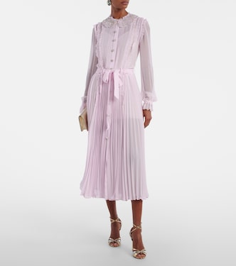 Embellished pleated georgette shirt dress | Self-Portrait