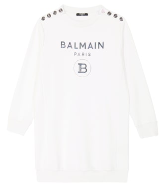 Logo cotton sweatshirt dress | Balmain Kids