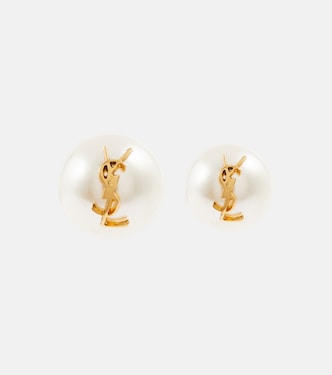 Logo faux pearl stud earrings | Saint Laurent