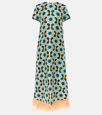 Maxikleid Swing aus Seide mit Federn | La DoubleJ