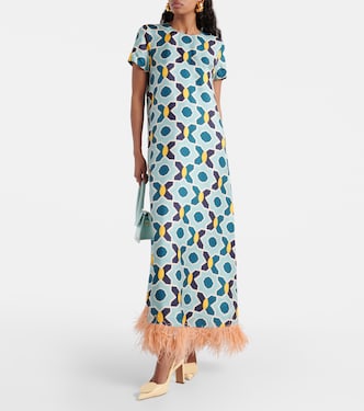 Maxikleid Swing aus Seide mit Federn | La DoubleJ