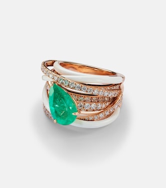 Anello in oro rosa 18kt con smeraldo e diamanti | Kamyen