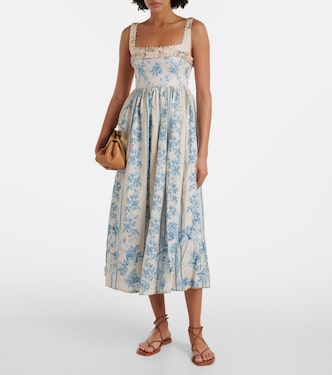 Abito midi Barbara in lino a fiori | Agua by Agua Bendita