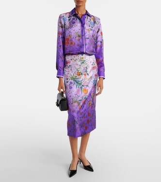 Jupe midi en soie à fleurs | Gucci