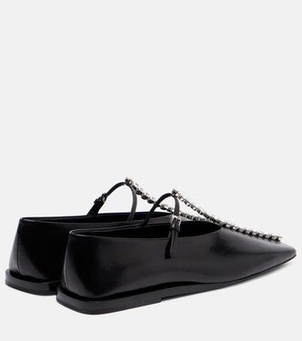 Crystal-embellished leather ballet flats | Jil Sander