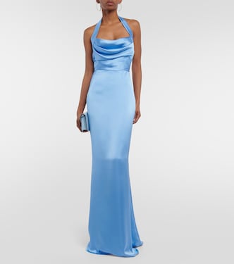Draped halterneck satin gown | Rasario