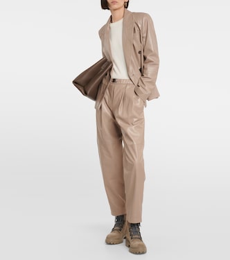 Pantaloni in pelle a vita media | Brunello Cucinelli