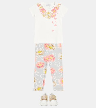 Floral printed jersey leggings | Monnalisa