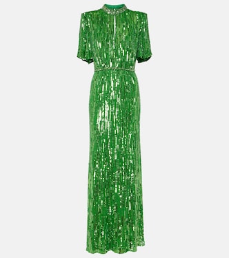 Abito lungo Viola con paillettes | Jenny Packham