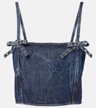 Bow-detail denim crop top | Ganni
