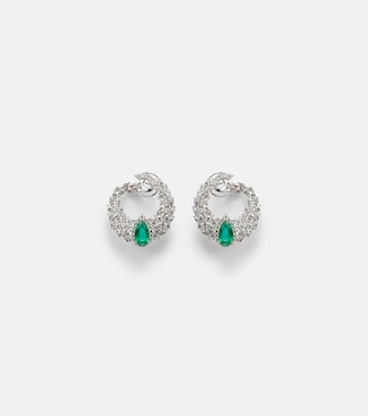 Ohrringe Reign Supreme aus 18kt Weißgold mit Diamanten und Smaragden | Yeprem
