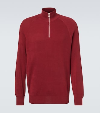 Jersey acanalado de algodón con cremallera parcial | Brunello Cucinelli