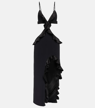 Ruffle-trimmed asymmetrical cutout midi dress | David Koma