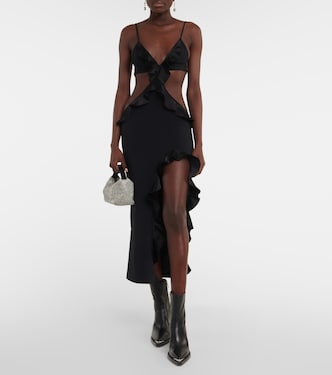 Ruffle-trimmed asymmetrical cutout midi dress | David Koma
