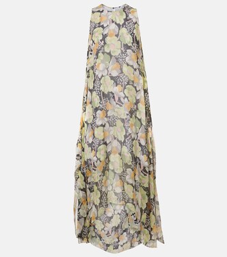Floral asymmetric silk maxi dress | Loewe