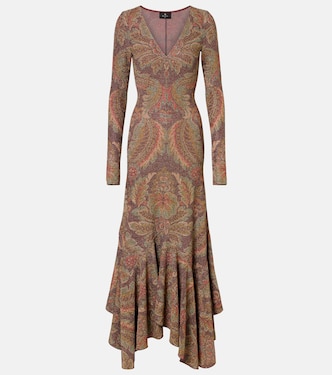 不对称花卉毛巾布针织长礼服 | Etro