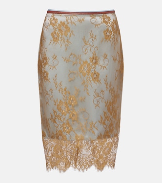 Gonna midi in pizzo con ricami in pelle | Jacques Wei