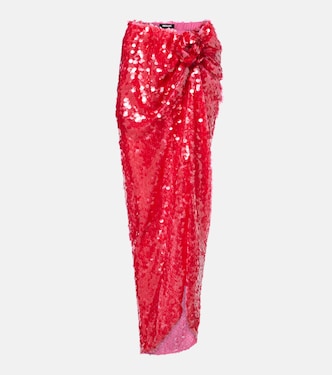 Asymmetric gathered sequined maxi skirt | Rotate