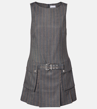 Belted pinstripe minidress | Ganni