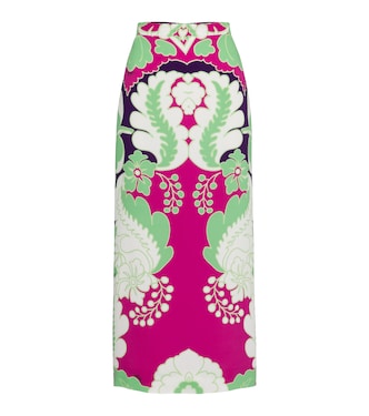 Valentino – Jupe midi à taille haute en soie à fleurs | Valentino