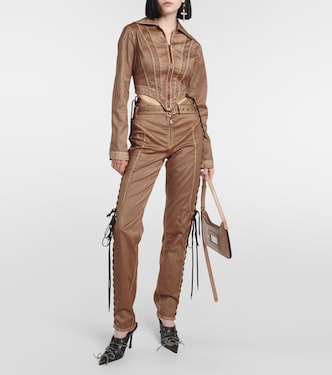 x KNWLS cropped denim corset jacket | Jean Paul Gaultier