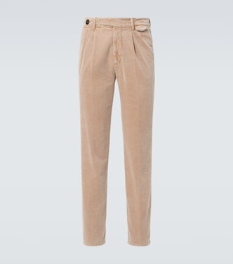 Pleated cotton corduroy straight pants | Brunello Cucinelli