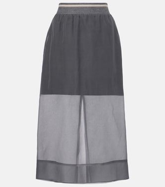 Falda midi semitransparente de seda | Brunello Cucinelli