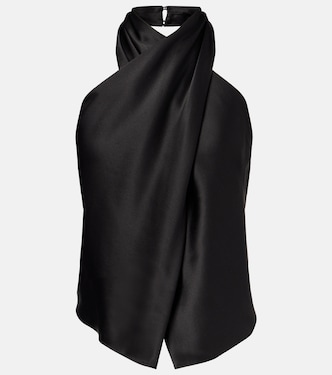 Draped halterneck silk charmeuse top | The Sei