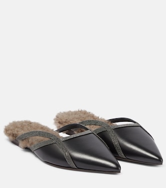 Slippers aus Leder mit Shearling | Brunello Cucinelli