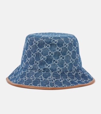 GG leather-trimmed denim bucket hat | Gucci