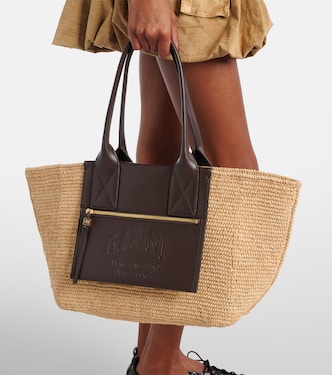 Borsa in rafia con similpelle | Ganni