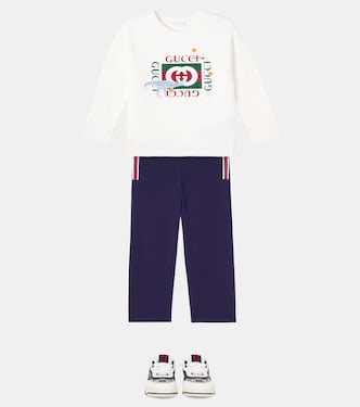 حذاء سنيكرز من الكانفاس مقلّم بالجلد GG Canvas | Gucci Kids