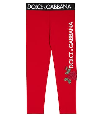 Floral-appliqué logo leggings | Dolce&Gabbana Kids