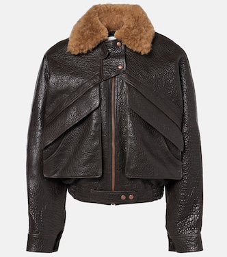 Cropped shearling-trimmed leather jacket | Magda Butrym