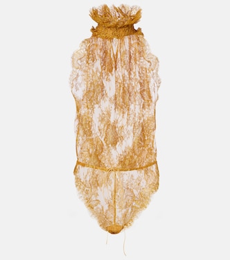 Silk-trimmed lace bodysuit | Saint Laurent