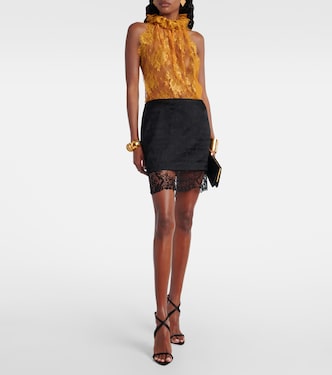 Silk-trimmed lace bodysuit | Saint Laurent