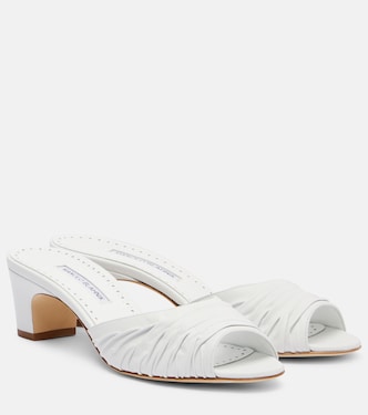 Piruabar 50 ruched leather mules | Manolo Blahnik