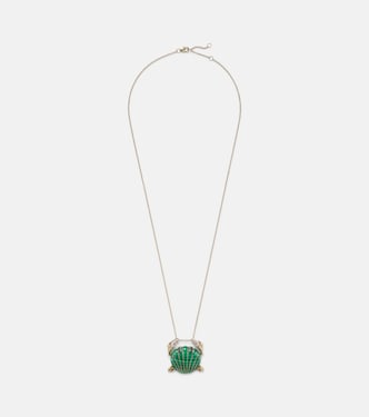 Halskette Crabe Coquillage aus 9kt Gelbgold mit Diamanten und Malachit | Yvonne Léon