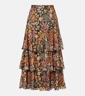 Floral plissé tiered silk maxi skirt | Valentino