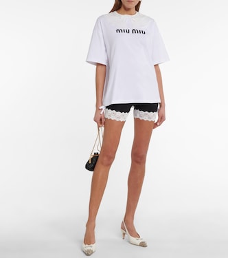 Lace-trimmed jersey biker shorts | Miu Miu