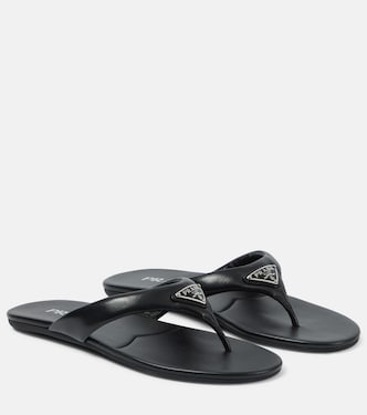 Logo padded leather thong sandals | Prada