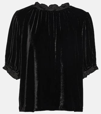 Frill-trimmed velvet top | Velvet