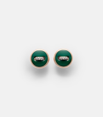 Orecchini Pom Pom in oro rosa 18kt con malachite e diamanti | Pomellato