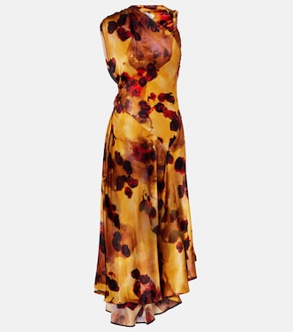 Gathered lace-trimmed silk satin gown | Victoria Beckham