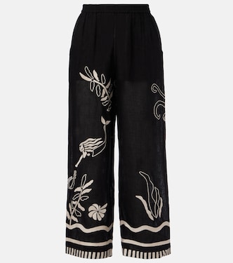Octopus embroidered linen wide-leg pants | Eres