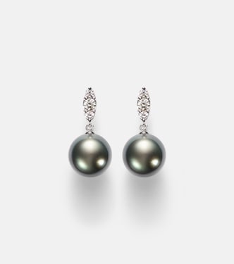 18kt white gold drop earrings with pearls and diamonds | Mikimoto