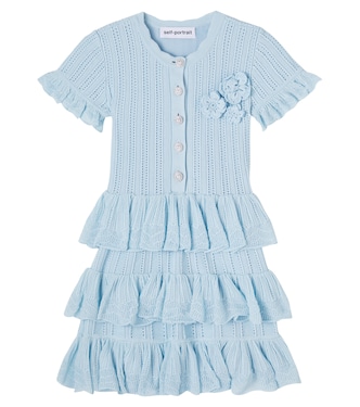 Floral-appliqué pointelle dress | Self-Portrait Kids
