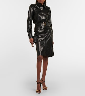 Falda midi de piel con cinturón | Tom Ford