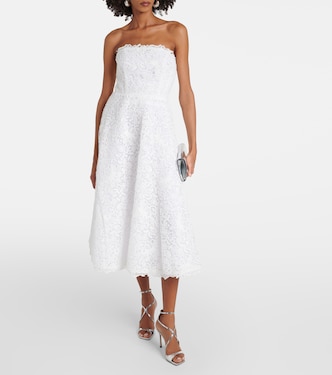 Robe midi bustier en dentelle à fleurs | Carolina Herrera